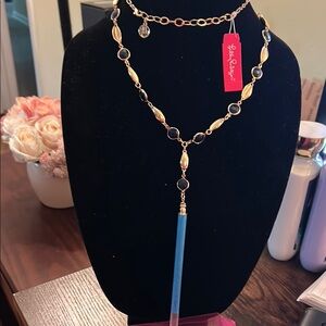 Lilly Pulitzer Gold and Blue Tassel Necklace